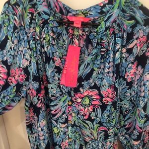 NWT Lilly Pulitzer XL Dakota High Tide Navy in Pineapple Paradise button blouse